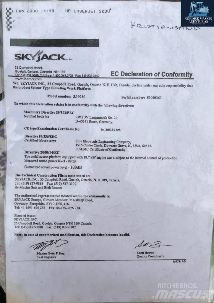 SkyJack 9250 Elevadores de tesoura