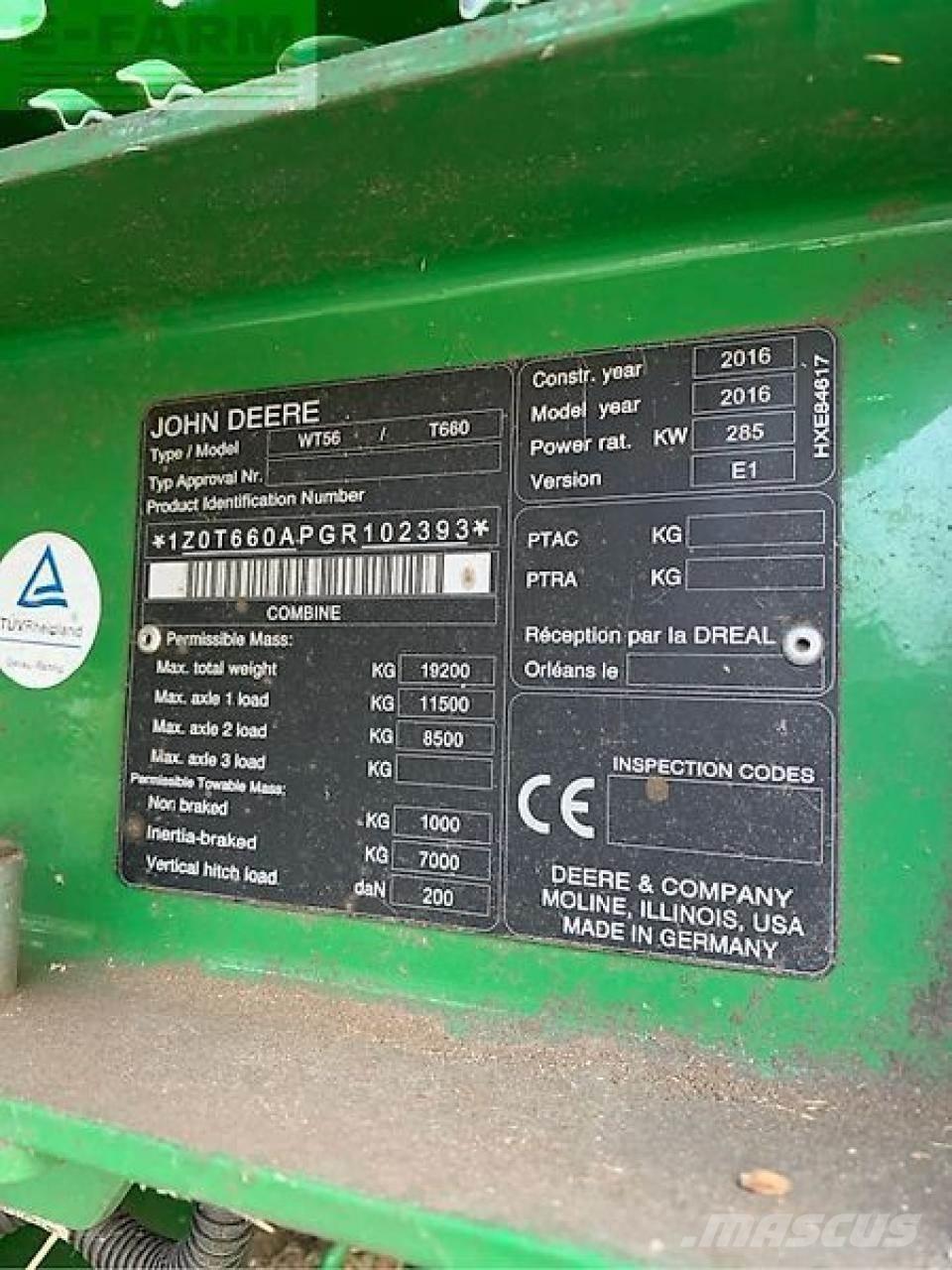 John Deere t660 Ceifeiras debulhadoras