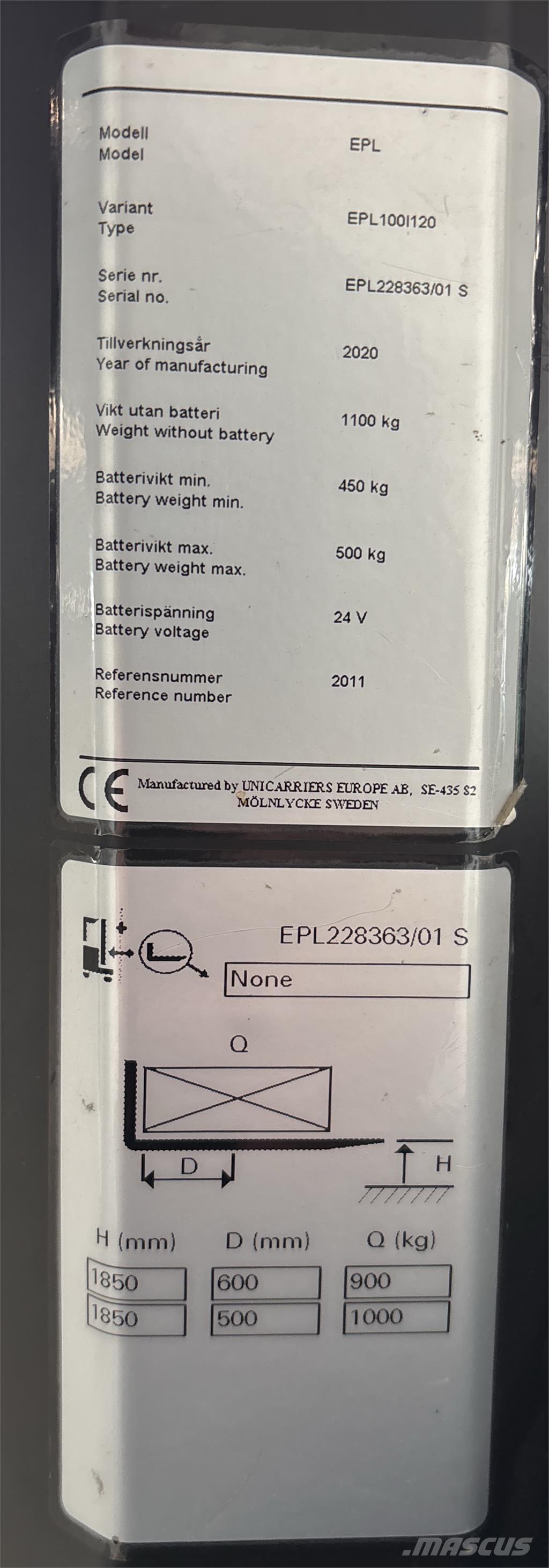 UniCarriers EPL100 Preparadoras de encomendas de baixa elevação