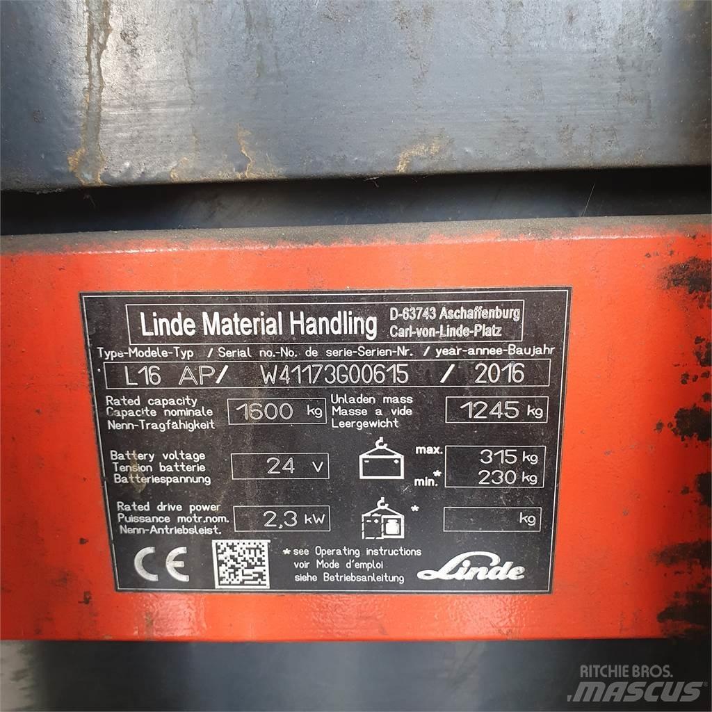 Linde L16AP Empilhador para operador externo