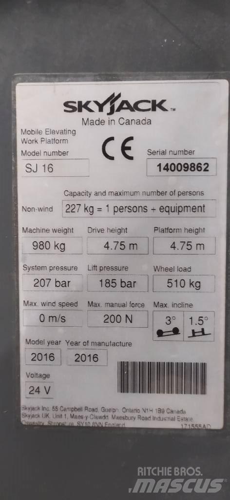SkyJack SJ 16 Plataformas de Mastro Vertical