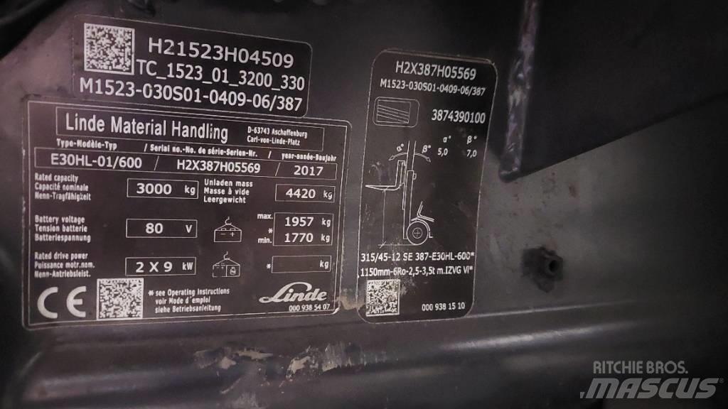 Linde E 30HL-01/600 Empilhadores eléctricos