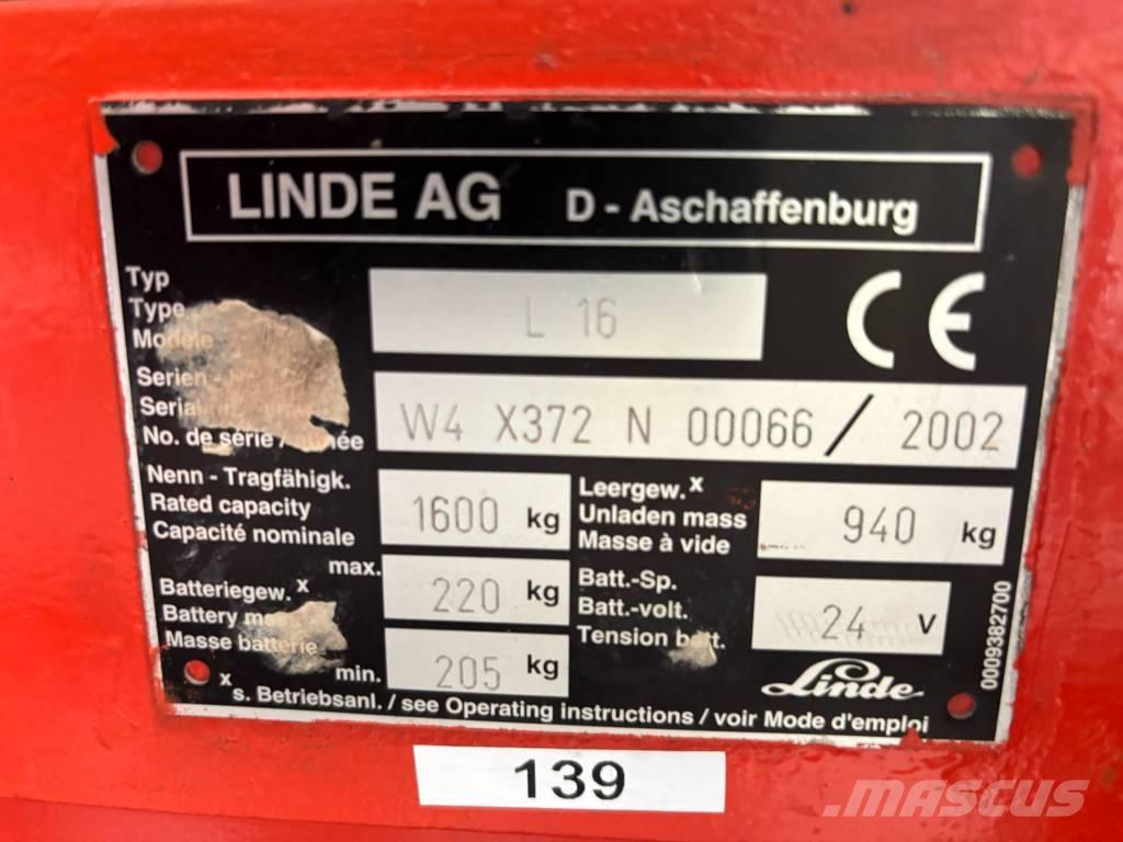Linde L16 Empilhador para operador externo