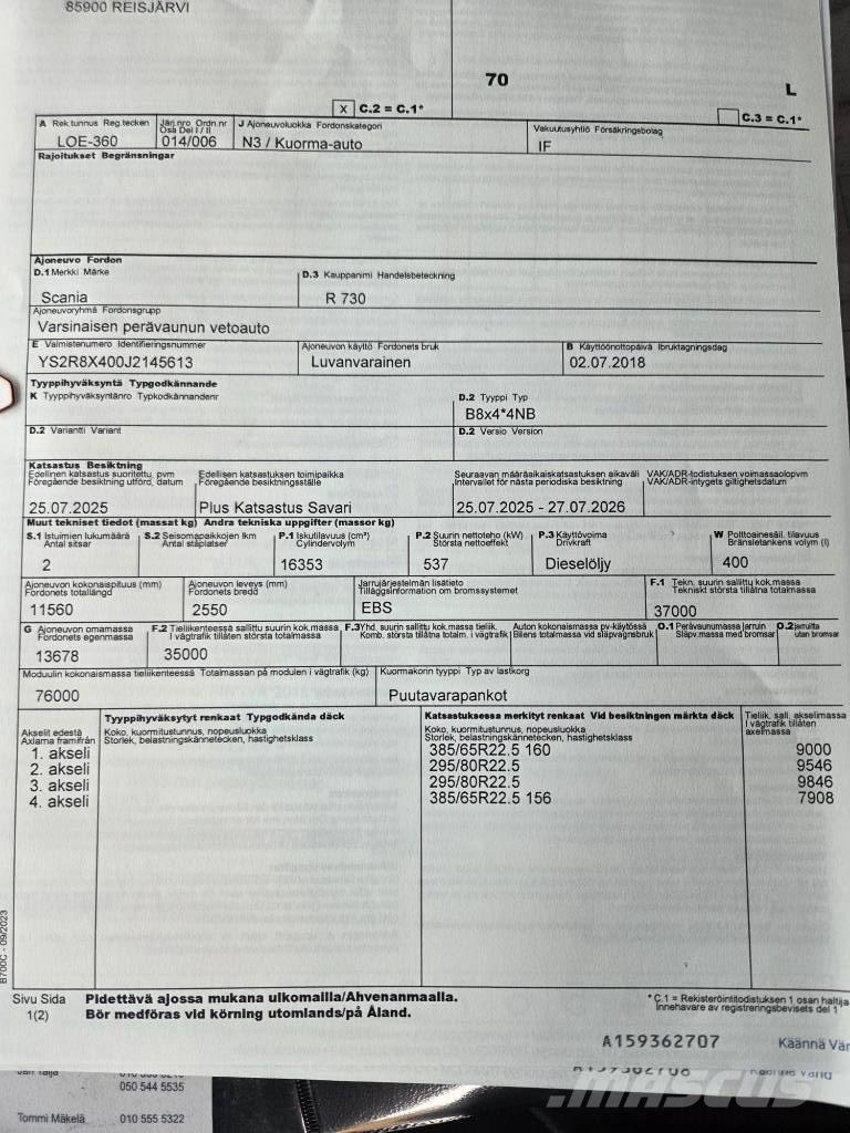 Scania R730 Caminhões de transporte de troncos