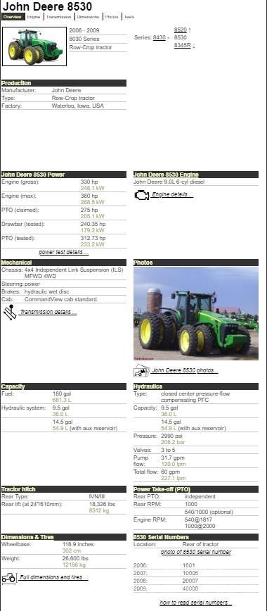 John Deere 8530 Tratores Agrícolas usados