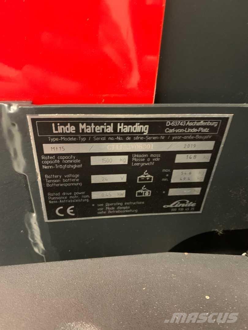 Linde MT15 Empilhador para operador externo