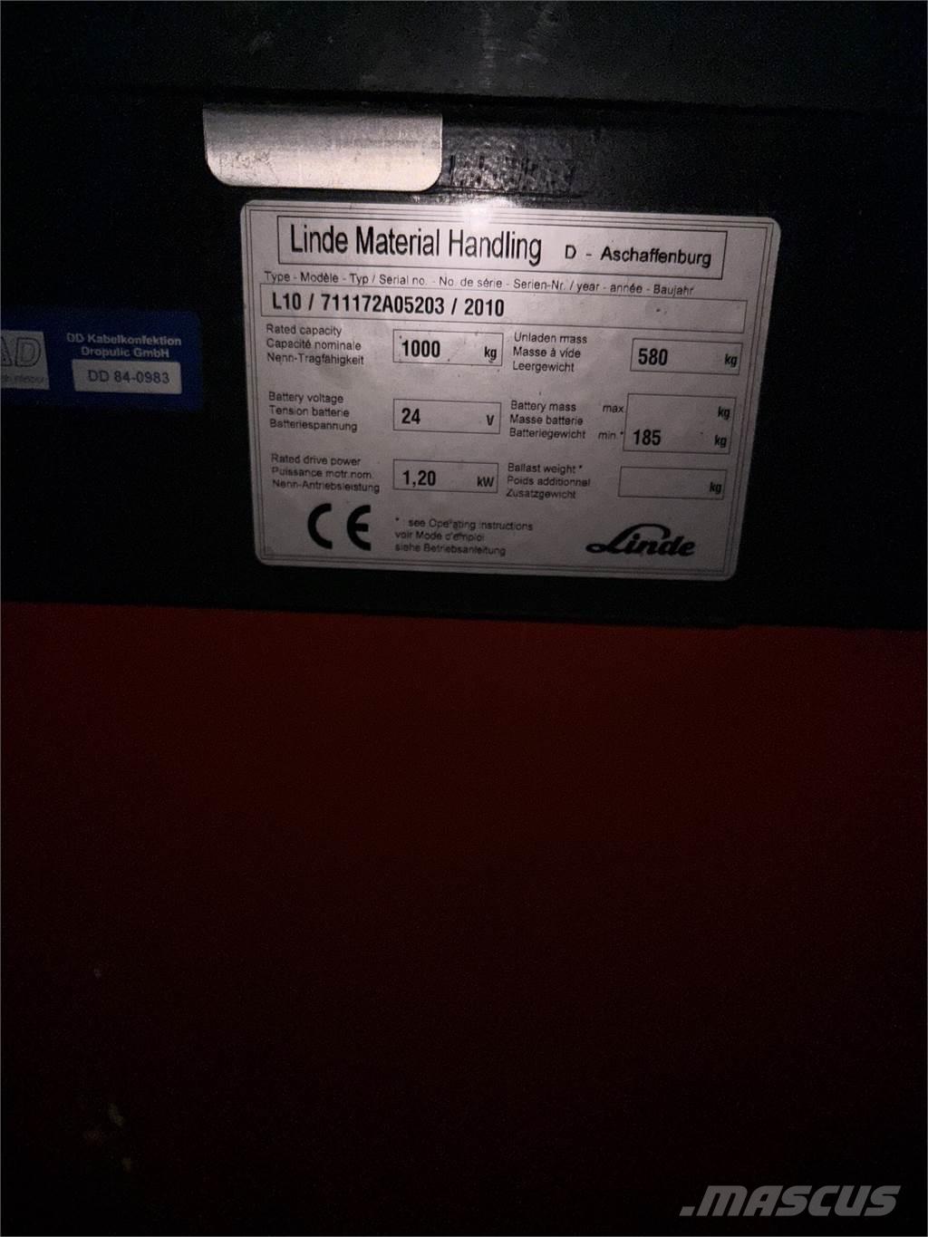 Linde L10 defekt Empilhador para operador externo