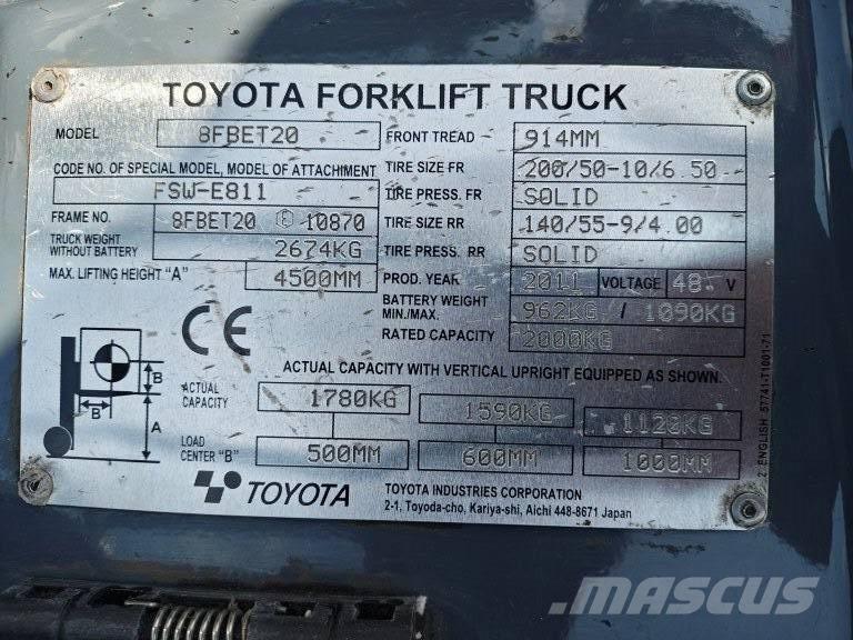 Toyota 8 FBET 20 Empilhadores eléctricos