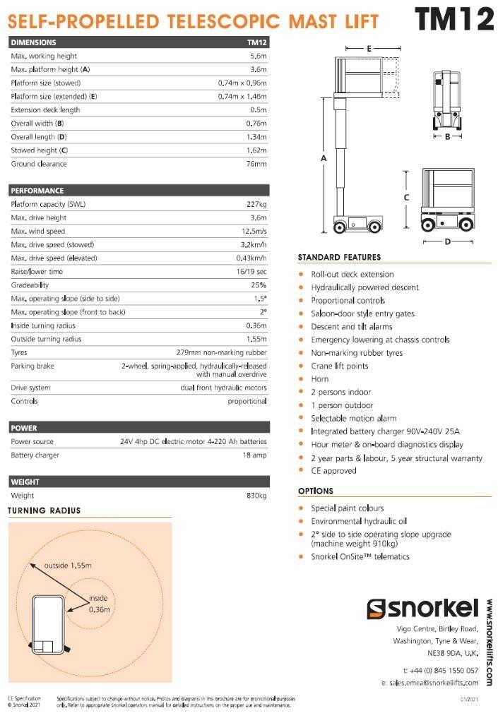 Snorkel TM 12 Plataformas de Mastro Vertical