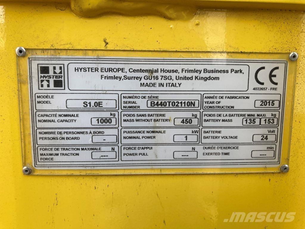 Hyster S 1.0E Empilhador para operador externo