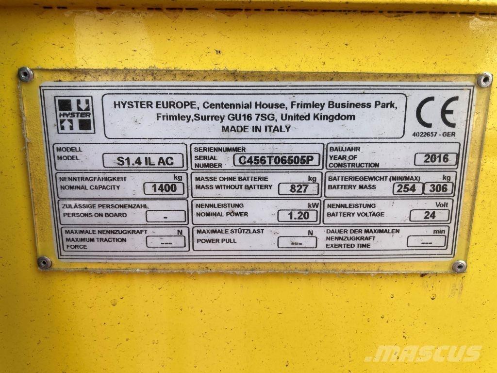 Hyster S 1.4 IL Empilhador para operador externo
