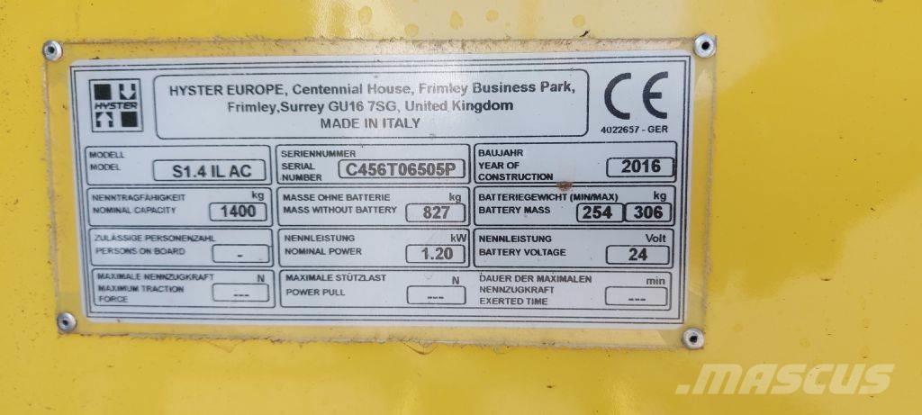 Hyster S 1.4 IL Empilhador para operador externo