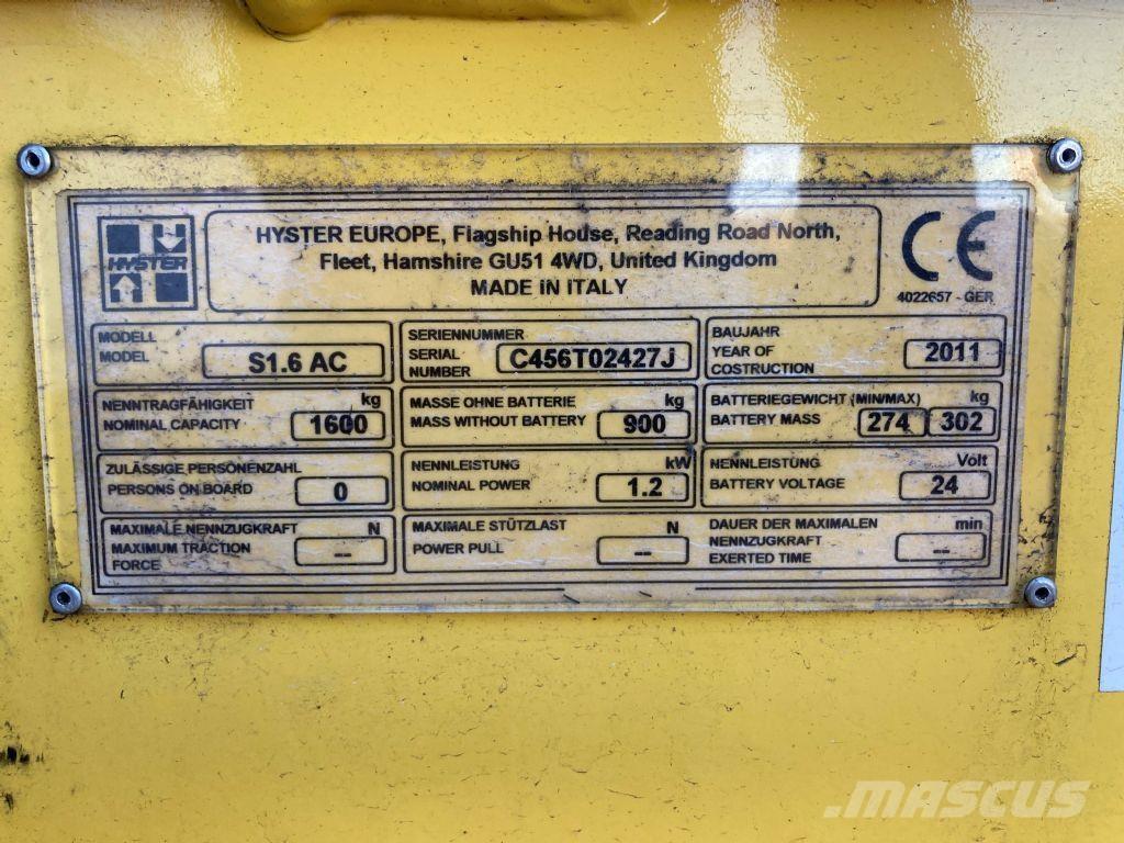 Hyster S 1.6 AC Empilhador para operador externo
