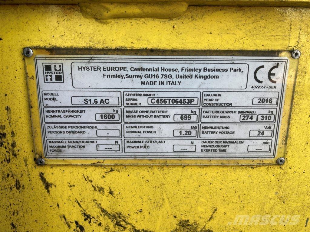 Hyster S 1.6 AC Empilhador para operador externo