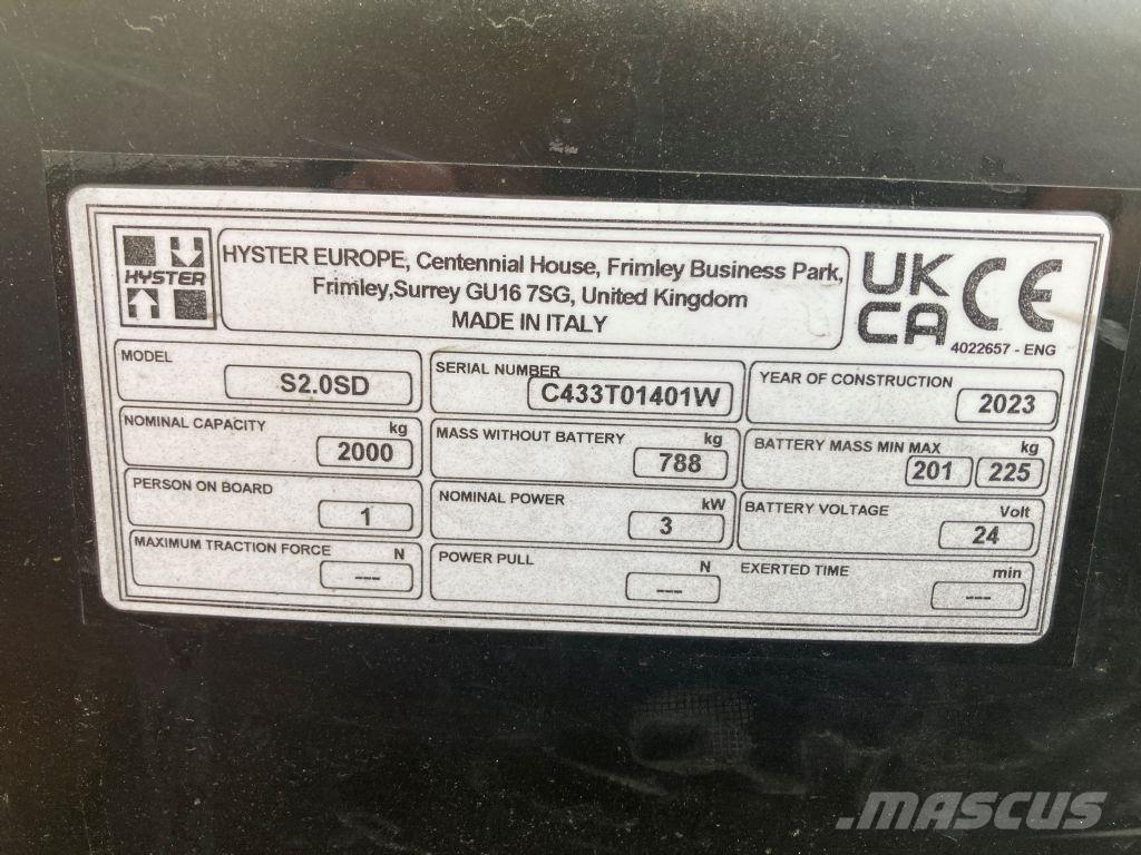 Hyster S 2.0SD Empilhador para operador externo