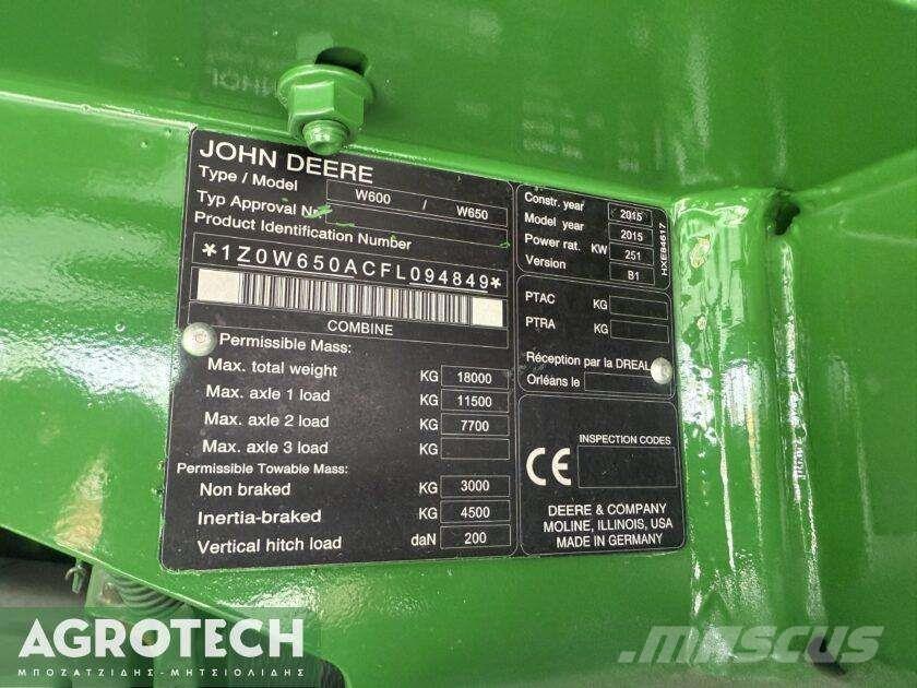 John Deere W650 Tratores Agrícolas usados