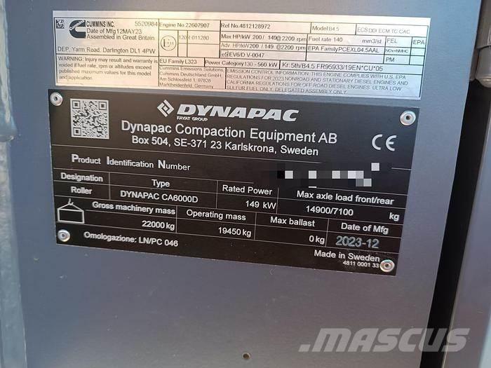 Dynapac CA6000D Cilindros rebocados vibratórios