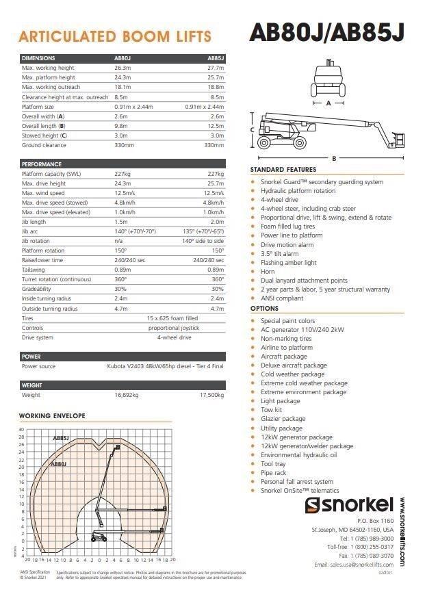 Snorkel AB80J Elevadores braços articulados