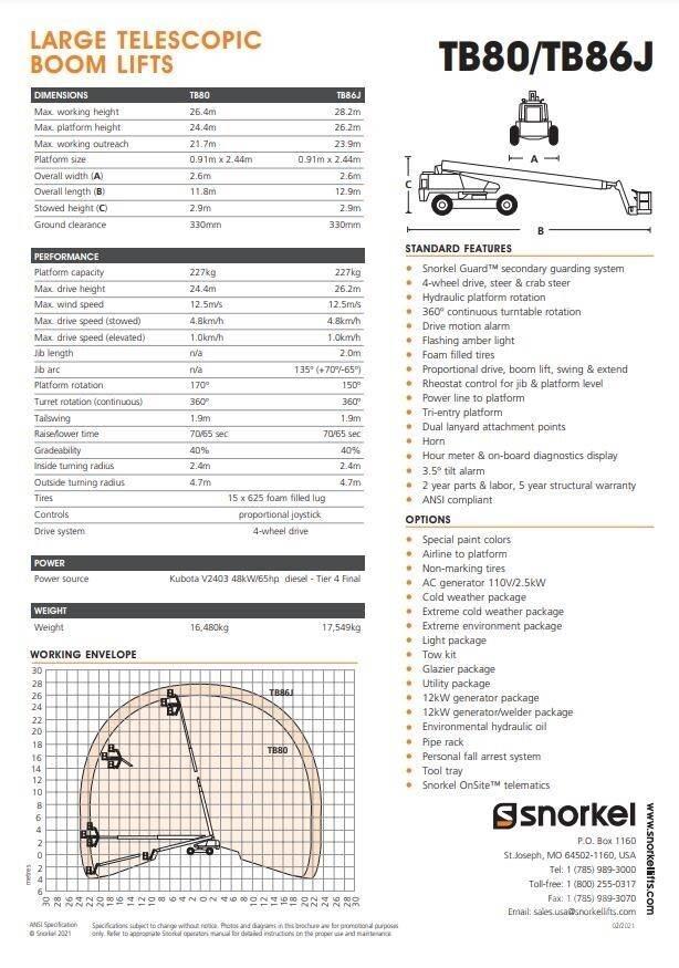 Snorkel TB80 Elevadores braços Telescópicos