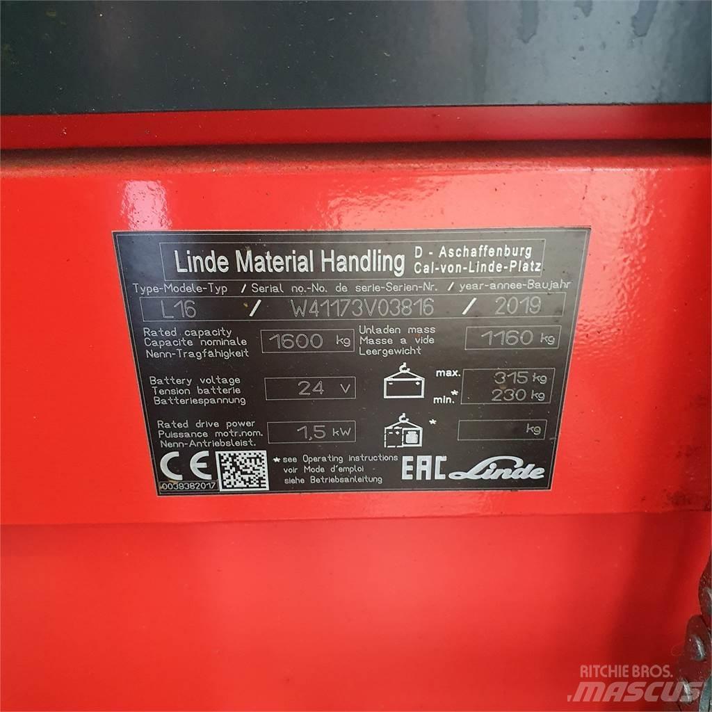 Linde L16i Empilhador para operador externo