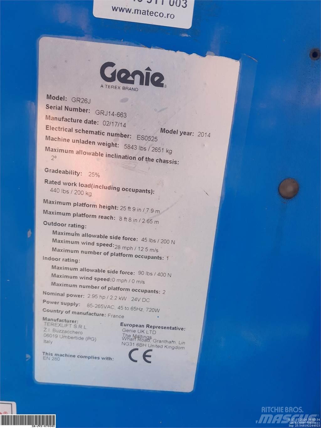 Genie GR26J Plataformas de Mastro Vertical
