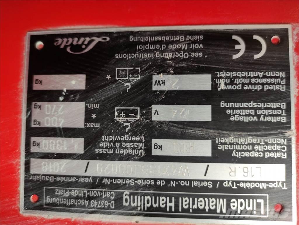 Linde L16 R Empilhador para operador externo