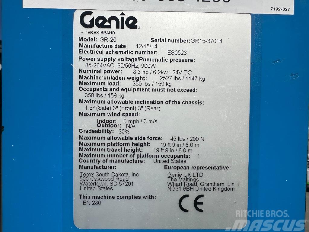 Genie GR 20 Plataformas de Mastro Vertical
