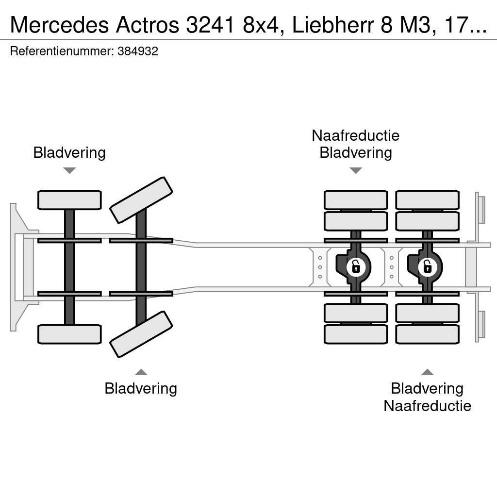 Mercedes-Benz Actros 3241 8x4, Liebherr 8 M3, 17 mtr belt, Remot Caminhões de betonagem