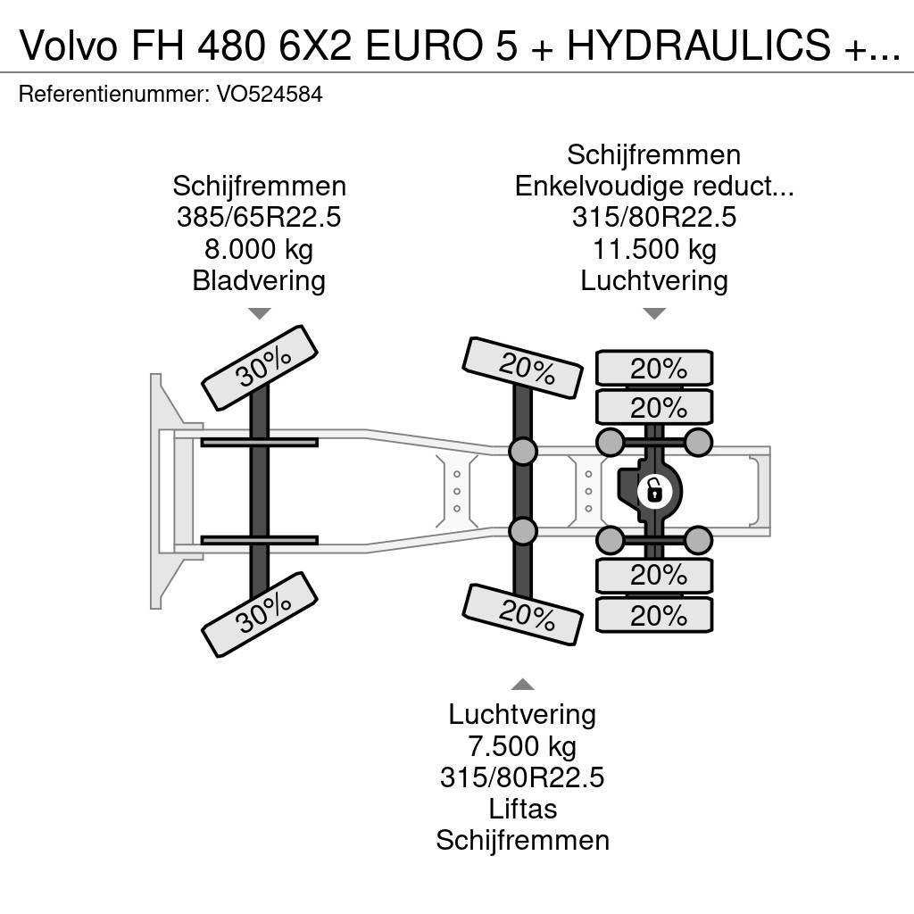 Volvo FH 480 6X2 EURO 5 + HYDRAULICS + STEERING AXLE Cavalos Mecânicos