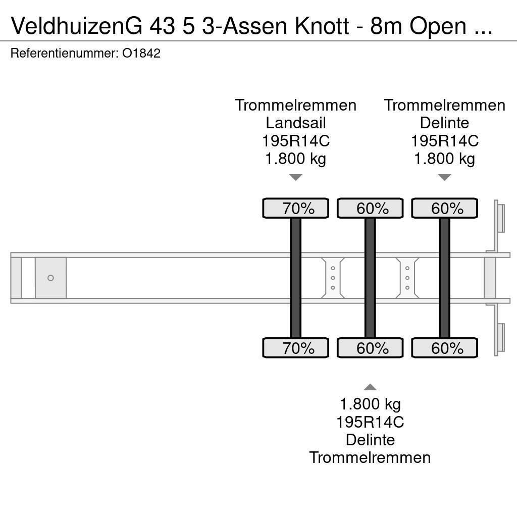 Veldhuizen G 43 5 3-Assen Knott - 8m Open Laadbak - Gegalvani Semi Reboques estrado/caixa aberta