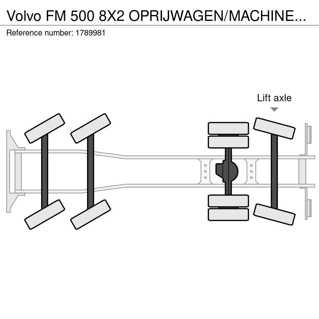 Volvo FM 500 8X2 OPRIJWAGEN/MACHINE TRANSPORTER + HIAB 3 Camiões grua