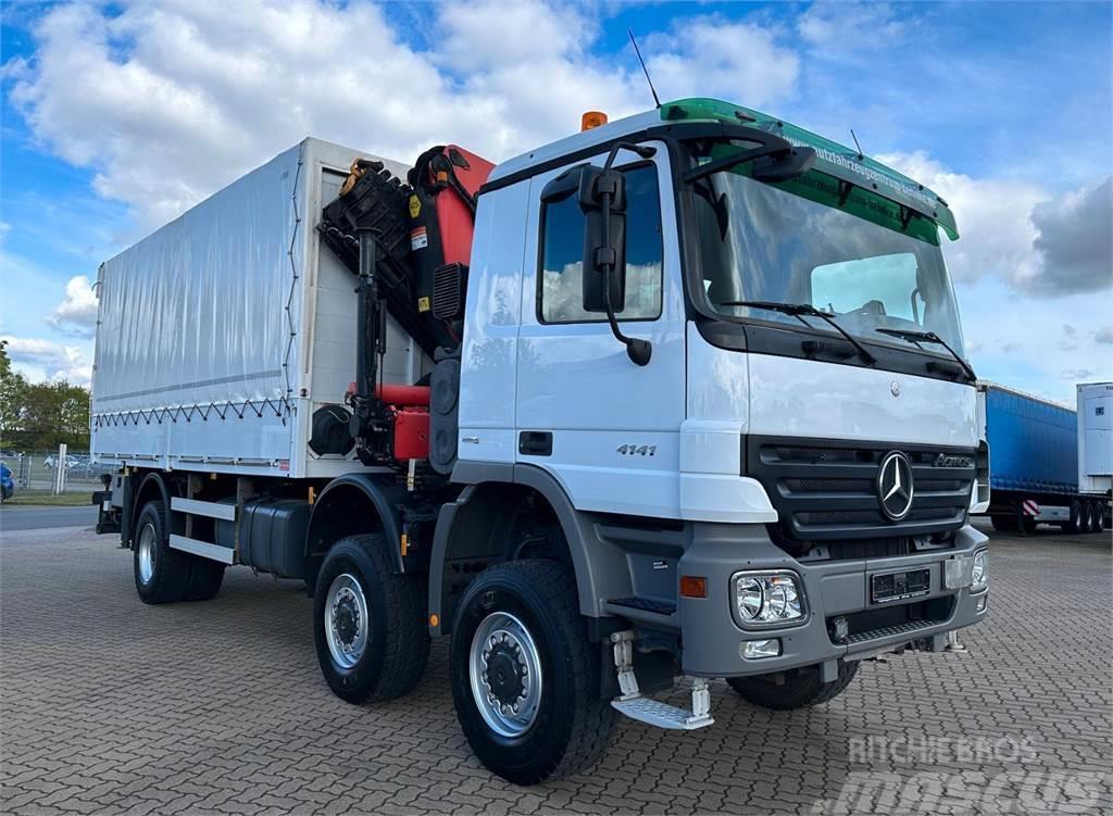 Mercedes-Benz Actros 4141 6x6 Curtain side + crane + tail lift - Beavertail Flatbed / winch trucks